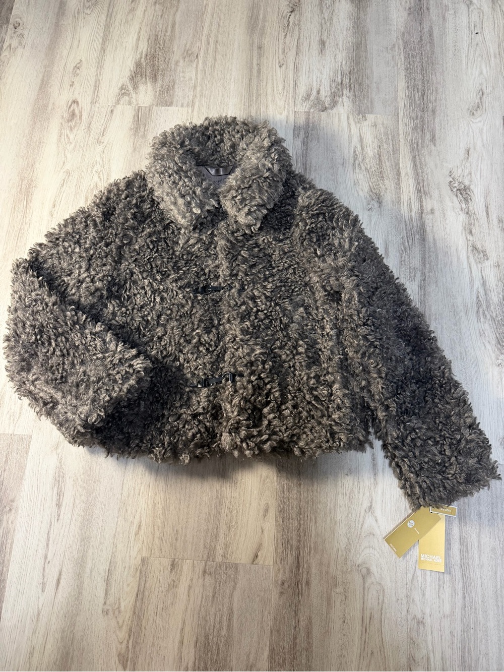 Michael Kors Plush Faux Shearling Teddy Jacket - Gray